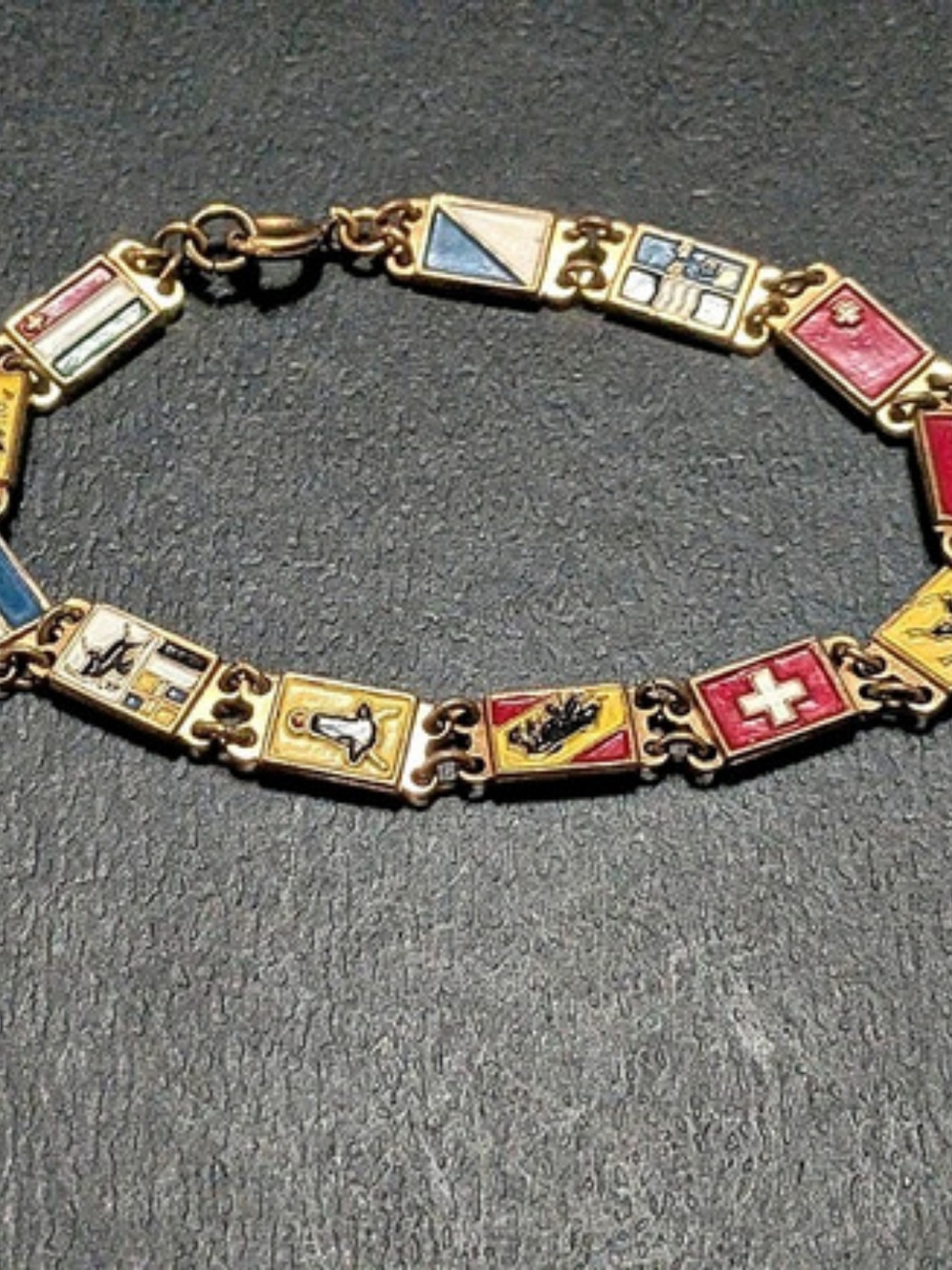 Vintage Swiss Canton Enamel Shield Charm Link Bracelet – AS IS / READ
